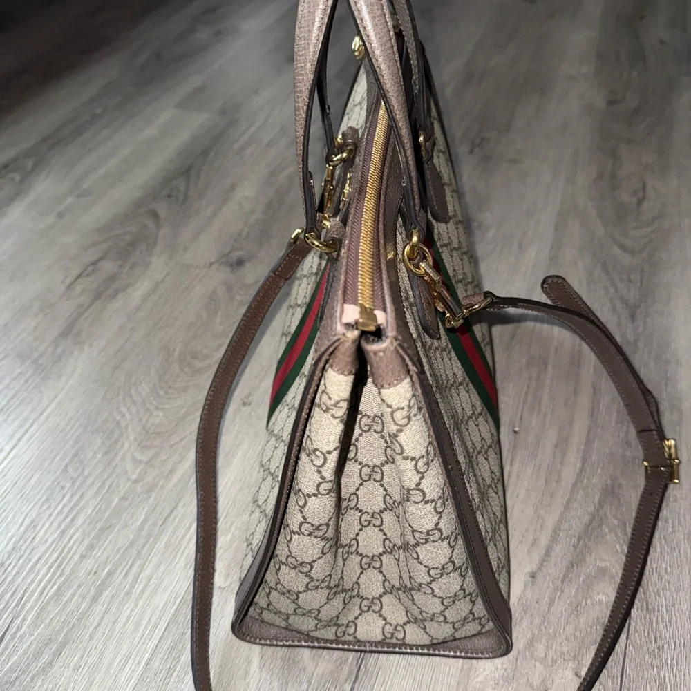 Gucci Beige and Brown Satchel with Red and Green Stripe - Picture 2 of 4